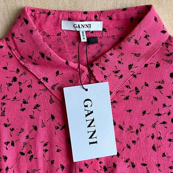 🦩3x HP!🦩 NWT Ganni Barra Pink Crepe Shirt Dress - Picture 7 of 11